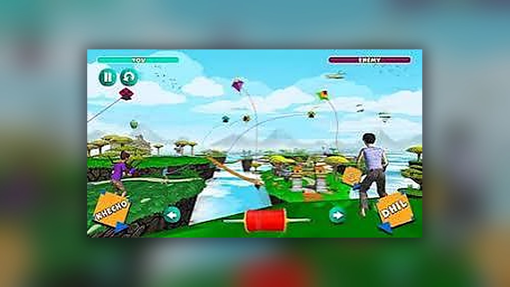 Ilustração em vetor plano de pipas de combate sobre o horizonte ao anoitecer — Enfrentando dois rivais ao mesmo tempo sem perder uma pipa